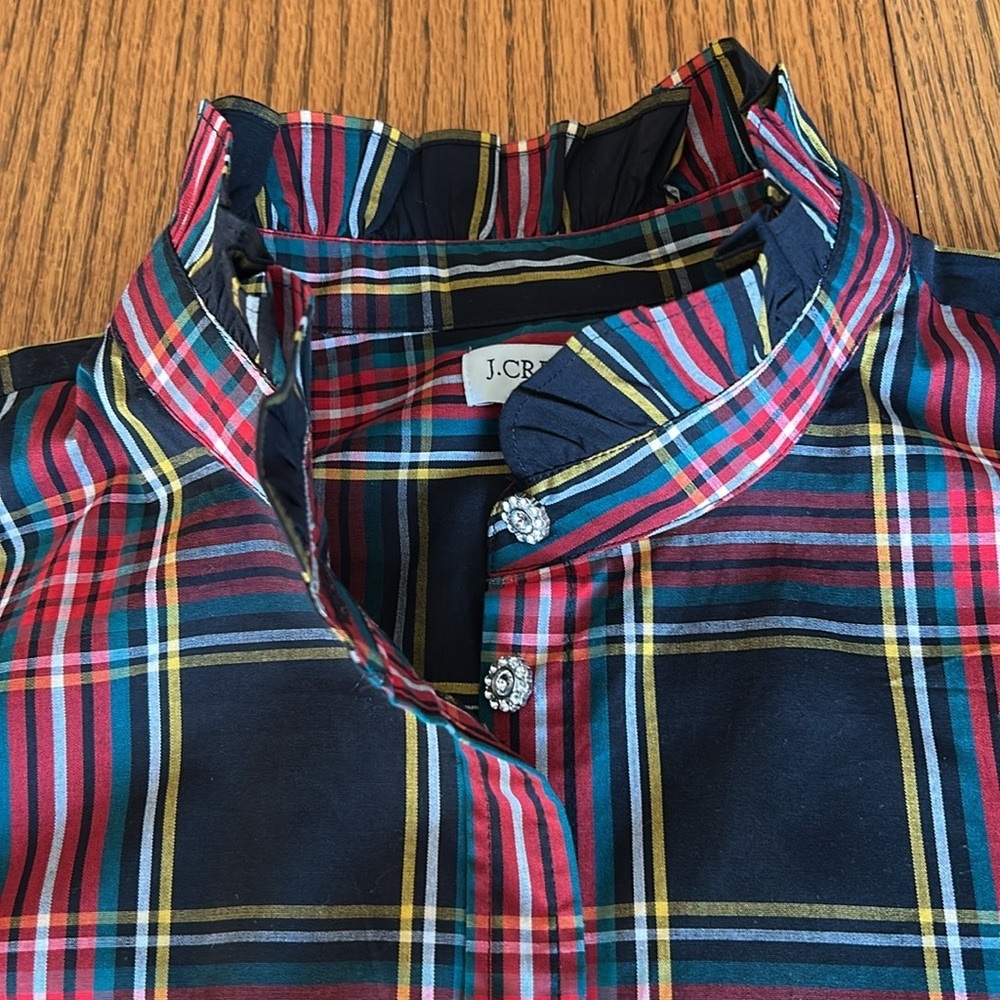J. Crew Red, Black, Green and Gold Plaid Rhinestone Button-Down Shirt Size XL - Picture 14 of 14